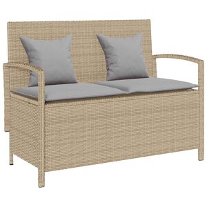 VidaXL Banc de rangement de jardin avec coussin beige résine tressée
