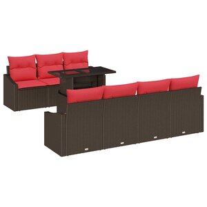 vidaXL Ensemble de canapé de jardin 8 Pièces Marron et rouge polyrotin