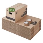 Pack and Move - Lot 40 cartons déménagement stockage standard - 60 x 30 x 30 cm - Poignées renforcées - 2 adhésifs offerts