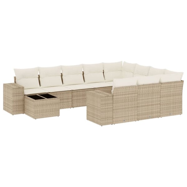 vidaXL Salon de jardin 11 Pièces avec coussins beige résine tressée