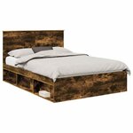 vidaXL Cadre de lit Chêne fumé 140 x 190 cm Bois de pin massif