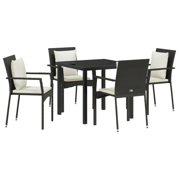 vidaXL Ensemble de dîner jardin 5 pièces avec coussins - Poly Rattan noir