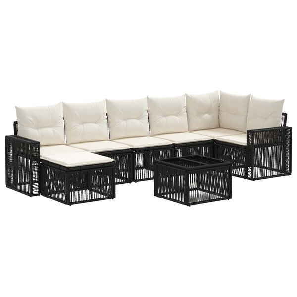 vidaXL Ensemble de canapé de jardin 8 Pièces Noir et blanc crème