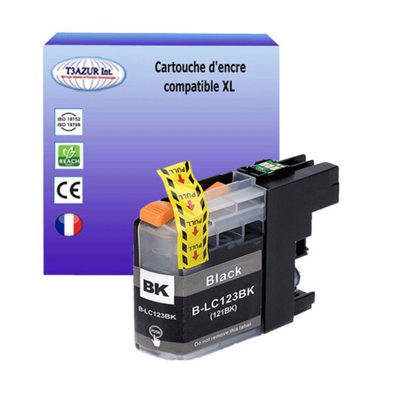 T3AZUR- Cartouche compatible avec Brother LC123 XL pour Brother DCPJ132W  DCPJ152W  DCPJ172W  DCPJ4110DW  DCPJ522DW  DCPJ552DW  DCPJ752DW Noire