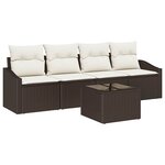 vidaXL Ensemble de canapé de jardin avec coussin 5 Pièces Marron  Crème