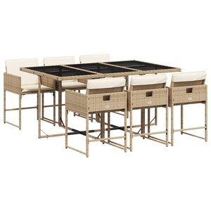 vidaXL Ensemble à manger de jardin et coussins 7 Pièces beige poly rotin