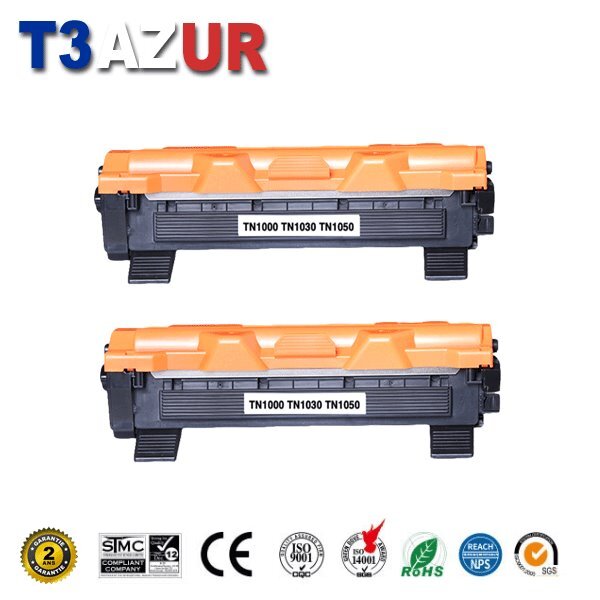2 Toners compatibles avec Brother TN1050 pour Brother HL1110  HL1112  HL1210W  HL1212W - 1 000 pages - T3AZUR