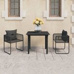 vidaXL Salon de jardin 3 Pièces PVC Résine tressée Noir