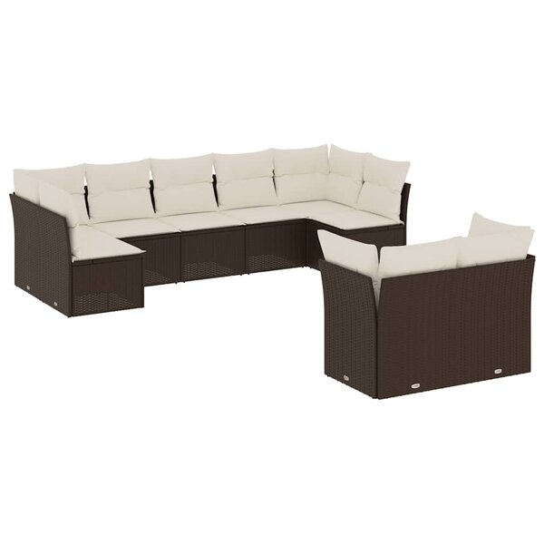 vidaXL Salon de jardin avec coussins 9 Pièces marron résine tressée
