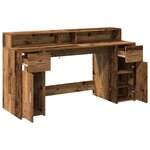 Bureau table poste de travail meuble d'ordinateur informatique étude avec lumières LED vieux bois bois d'ingénierie brun 02_0023441