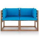 vidaXL Canapé palette de jardin 2 places et coussins bleu clair Pinède