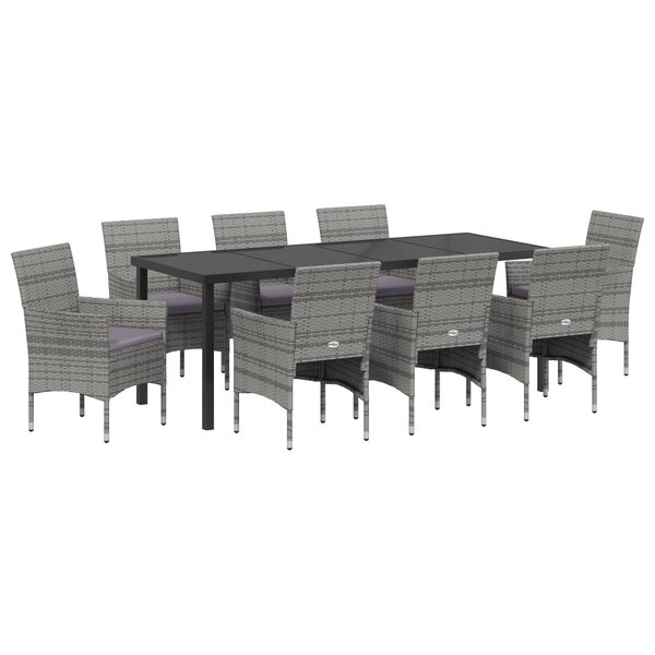 vidaXL Ensemble de salle à manger de jardin 9 pièces gris en poly rattan