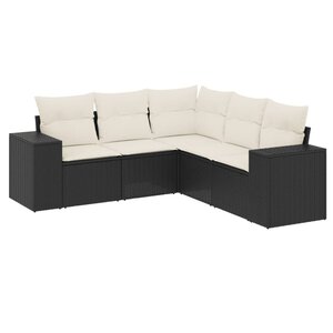 vidaXL Salon de jardin 5 Pièces avec coussins noir résine tressée