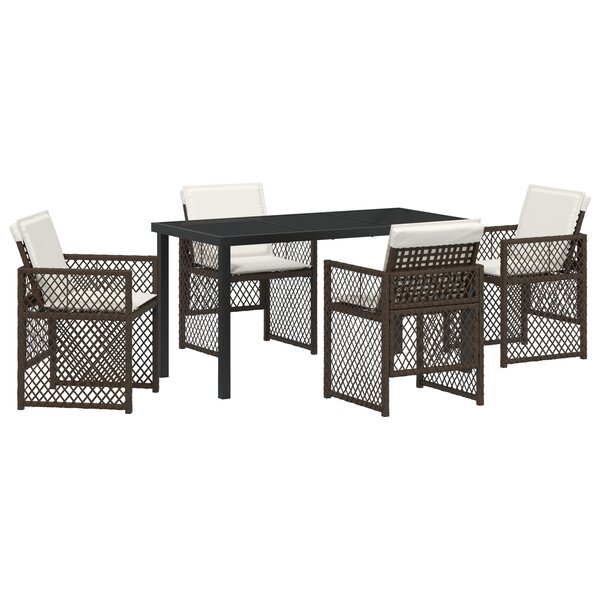 Ensemble de salle à manger de jardin 5 pièces avec coussins en osier poly marron