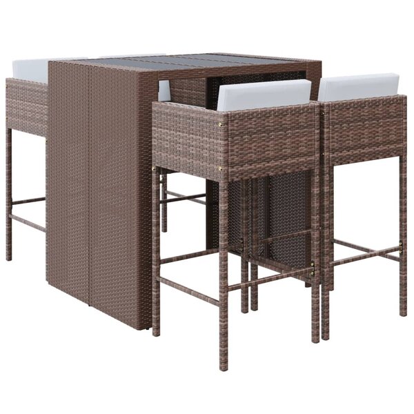 vidaXL Ensemble de bar de jardin avec coussins 5 Pièces marron poly rotin