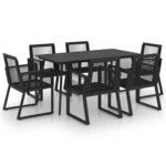 vidaXL Ensemble à dîner d'extérieur 7 Pièces Rotin PVC Noir
