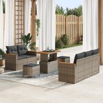 Ensemble de canapé de jardin 8 pièces avec coussins Gris Poly Rotin Acacia