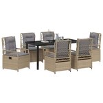 vidaXL Ensemble de salle à manger pour jardin 7 Pièces Beige polyrotin