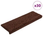 vidaXL Tapis d'escalier 30 pièces 65 x 21 x 4 cm Marron Bord rectangulaire