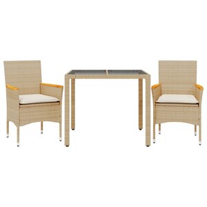 vidaXL Ensemble à manger de jardin et coussins 3 Pièces beige rotin verre