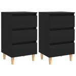 vidaXL Tables de chevet avec pieds en bois 2 Pièces noir 40x35x69 cm