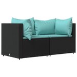 vidaXL Canapés d'angle de jardin et coussins 2Pièces Noir Résine tressée