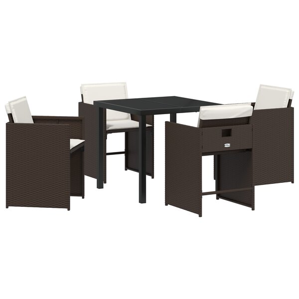 vidaXL Ensemble de salle à manger de jardin 5 pièces avec coussins en poly rotin brun