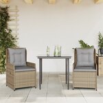 vidaXL Ensemble à manger de jardin et coussins 3 Pièces Beige poly rotin