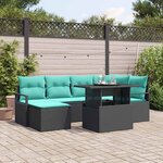 vidaXL Ensemble de canapé de jardin 7 Pièces Noir et Bleu Poly rotin