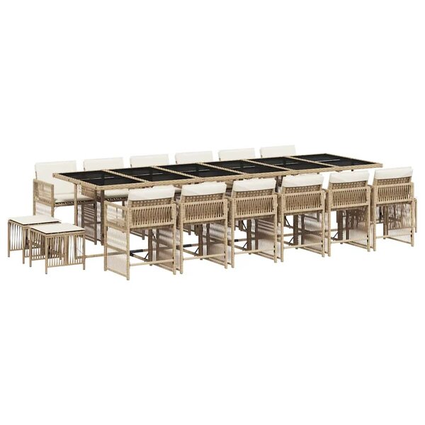 vidaXL Ensemble à manger de jardin et coussins 17 Pièces beige