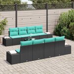 vidaXL Ensemble de canapé de jardin 9 Pièces Noir et turquoise polyrotin