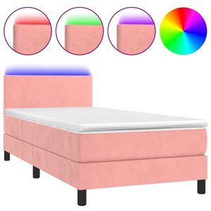 vidaXL Sommier à lattes de lit avec matelas LED Rose 100x200cm Velours