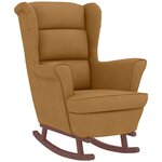 vidaXL Fauteuil à bascule à oreilles en velours marron bois massif