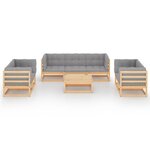Salon de jardin meuble d'extérieur ensemble de mobilier 8 pièces avec coussins bois de pin massif 02_0017506