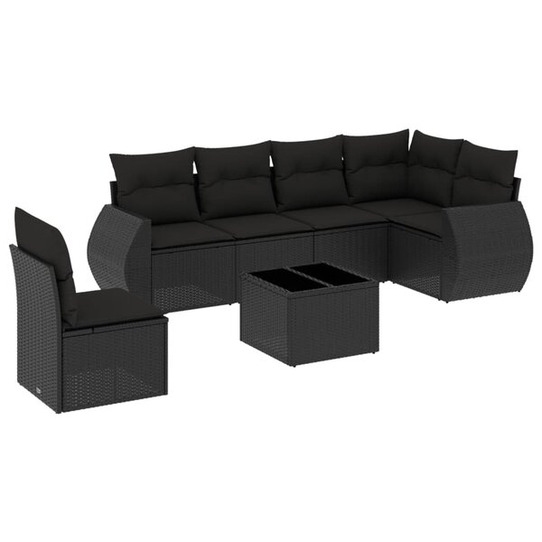 vidaXL Salon de jardin 7 Pièces avec coussins noir résine tressée