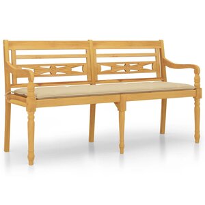 vidaXL Banc Batavia avec coussin beige 150 cm Bois de teck massif