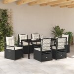 vidaXL Ensemble de Jardin 7 Pièces Noir Rattan Poly