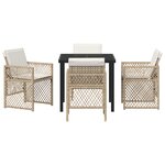 Ensemble de salle à manger de jardin 5 pièces avec coussins beige poly rattan