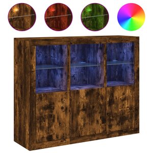 vidaXL Buffets avec lumières LED 3 Pièces chêne fumé bois d'ingénierie
