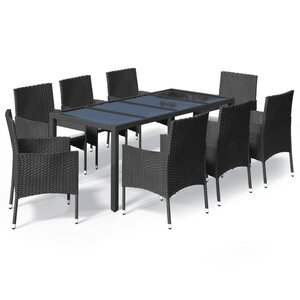 vidaXL Ensemble à manger jardin 9Pièces et coussins noir résine tressée