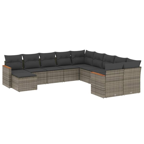vidaXL Salon de jardin 11 Pièces avec coussins gris résine tressée