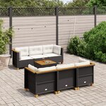 vidaXL Salon de jardin 7 Pièces avec coussins noir résine tressée