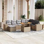 vidaXL Salon de jardin avec coussins 9 Pièces beige résine tressée