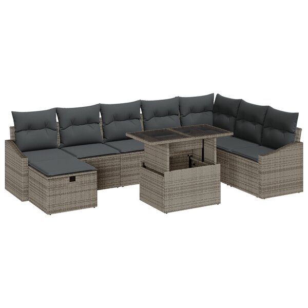 vidaXL Ensemble de Canapé de Jardin de 9 Pièces avec Coussins Gris en Rattan Poly