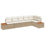 vidaXL Set de Canapé de Jardin 6 Pièces avec Coussins Beige Poly Rattan Acacia