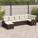 vidaXL Ensemble de Canapé de Jardin 7 Pièces avec Coussins Marron en Rattan Synthétique