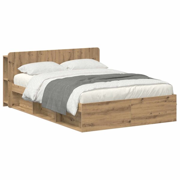 vidaXL Cadre de lit avec rangement Chêne artisanal 135 x 190 cm