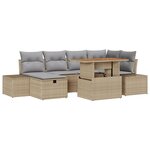 vidaXL Ensemble de Salle à Manger de Jardin de 7 Pièces avec Coussins Beige Poly Rattan Acacia