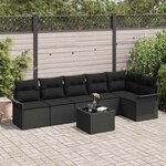 vidaXL Ensemble de canapé de jardin avec coussin 7 Pièces Noir polyrotin