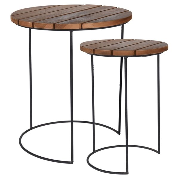 H&S Collection Ensemble de tables d'appoint 2 Pièces Teck Marron